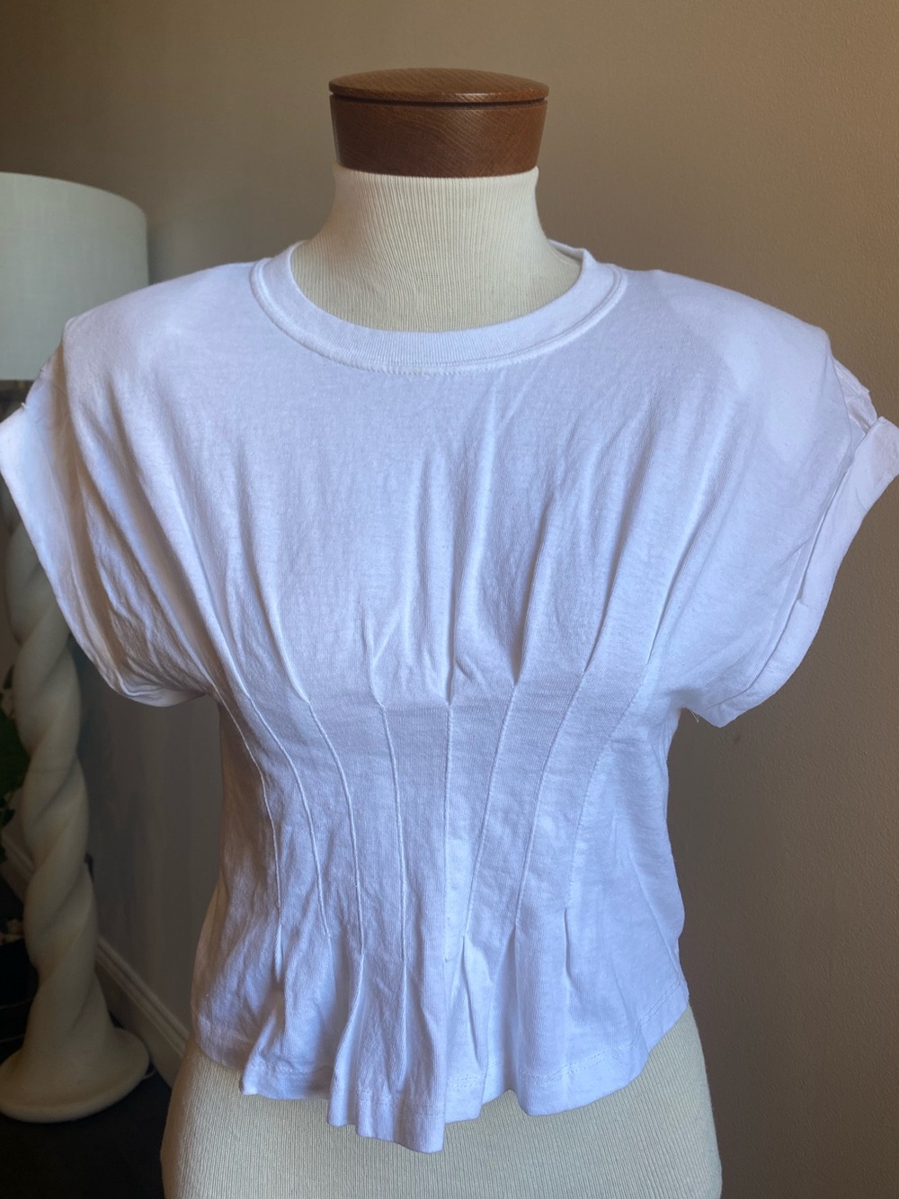 White Pleated Waist Cotton Muscle Tee